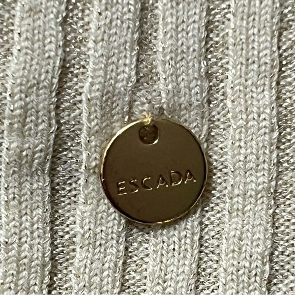 Escada Gold Metallic Wool Sweater Set Shell MED Cardigan LRG Holiday Glam Event - Picture 14 of 15